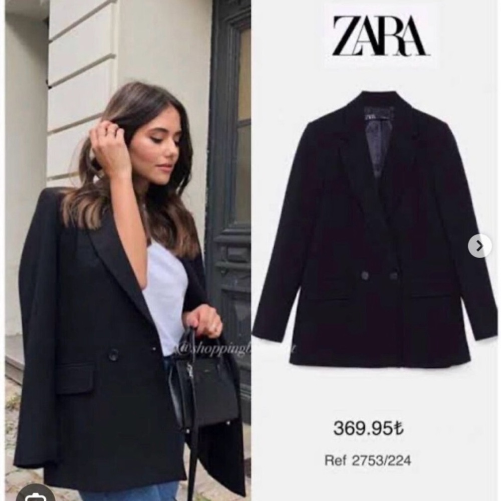 ❤️ NWT BEAUTIFUL ZARA DOUBLE BREASTED BLACK BLAZER SIZE MEDIUM. 4 BUTTON - Picture 7 of 13